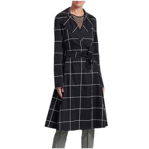 Akris Punto Black Big Grid Belted Trench Coat Size 14 - Picture 2 of 16